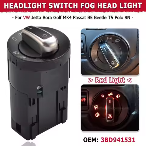 For Vw Jetta Bora Golf MK4 Passat B5 Beetle T5 Polo 9N Car Chrome Headlight Switch Fog Head Light La