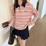 AAA+ mi u Lapel Polo-Style Long Sleeve T-Shirt with Contrast Collar - Stylish & Relaxed Fit for Wome