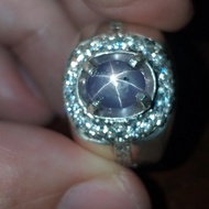 Dijual blue safir star srilangka 3.6 crt ring perak mewah