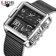 LIGE Electronic Digital Mens Formal Watches Top Brand Waterproof Ultra-thin Mesh Strap Quartz Sports seiko automatic watch + box