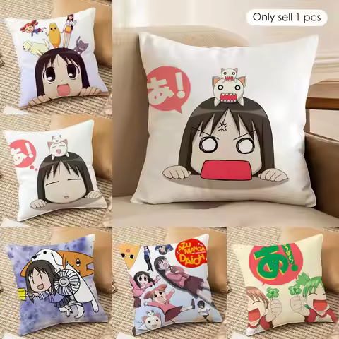 Anime A-Azumanga Daioh Cushion Cover Silky Short Plush Invisible Zipper Dustproof Sofa Pillow Case F