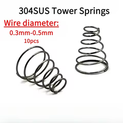 304SUS Mn Spring Steel Tower Shaped Conical Battery Spring, Wire Diameter: 0.3mm-0.5mm, 10Pcs/Order,