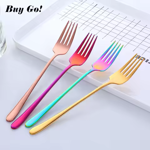 8 Colors Stainless Steel Long Handle Dinner fork Korean Rainbow Fork Hotel Restaurant Party Supplies