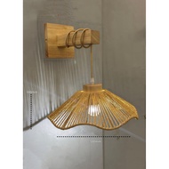 Rattan Wooden Wall Light Japanese Bedside Wall Lamp Bamboo Vintage Light Staircase Lampu Dinding Hia