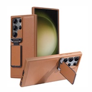 Para Sa Galaxy Ultra At S23 Back Stand Holder Business Leather Camera Lens Flip Cover