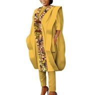 3pcs Set Ankara African Prints Women's Agbada Robe Tops Pant Suits Cotton Loose Dashiki Traditional 