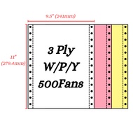 Premium Computer Form NCR Paper - 9.5" x 11" 3Ply NCR 500Fans [W/W/W - W/P/Y - W/P/B]