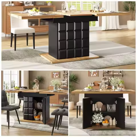 Telescopic dining table (110-140×80cm), foldable kitchen table for 4-6 people, extendable dining tab