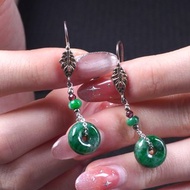 花青翡翠平安扣設計款耳環 925純銀 | 天然緬甸玉翡翠A貨 | 送禮