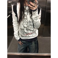 Mine Style Punk Clothing y2k Clothes Women's [Character Printing] American Vintage Front Shoulder Lo