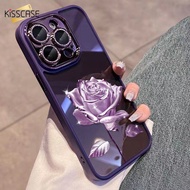 KISSCASE for Iphone 15 Pro Max 15Plus Phone Case Clear TPU Shockproof Protective Cover for Iphone 14 13 12 Pro Max Purple Rose Case with Flash Lens Film Fashion Girly Case Iphone11promax