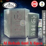 U2 MAN AL REHAB 6ml X 6pcs Long Lasting Concentrated Perfume Unisex Attar Roll On No Alcohol Al Reha