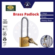 Tri-Circle Brass Padlock 3 Key Long Shackle Heavy Duty Security Pad lock Mangga Kunci Gold Door Lock