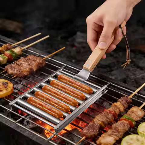 Hot Dog Grill Roller Stainless Steel Food Grade Rack Hot Dog Sausage Grill Roller for Kitchen Outdoo