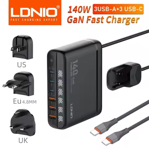LDNIO 140W Fast Charge Charger Gan 100W Type C USB Charger Phone Laptop Charging Station For Redmi O