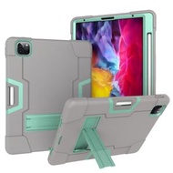 全城熱賣 - 適用於iPad Pro 12.9 2021 / 2020 / 2019 撞色B款硅膠+ PC保護殼帶支架（灰薄荷綠）