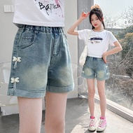 Dorila 110-160 Girls Elastic Denim Bows Vintage Shorts for 2-13 yrs old