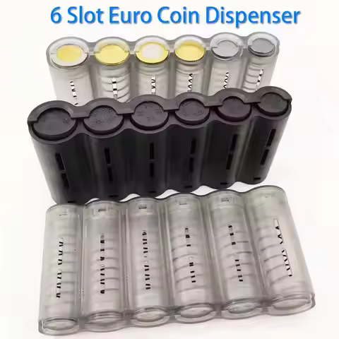 Portable 6 Slot Euro Coin Storage Dispenser Euro Coins Holder Collector With Spring For Home Waiter 