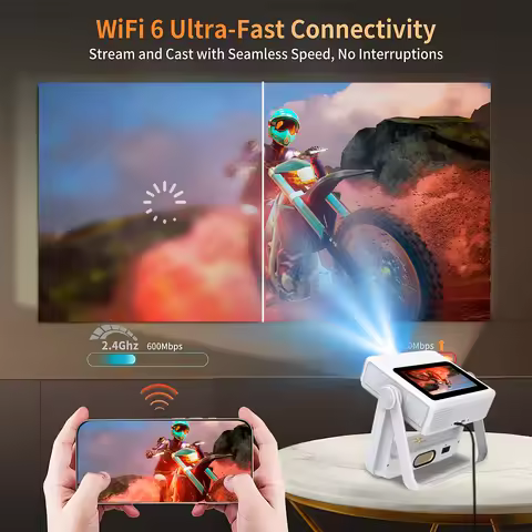7 Inch Smart Projector Android 12 Auto Focus 180° Rotate Ceiling View HDMI USB BT Outdoor Cinema