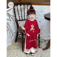 AB715 pearl silk ao dai set, smooth as velvet - soft and beautiful, embroidered with flowers for bab