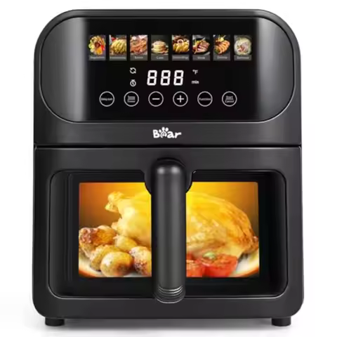 Air Fryer with Stainless Steel Construction and 8 Presets for Rapid Family Meals 6.4Qt Large Capacit