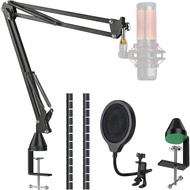 Upgraded Quadcast Mic Stand with Pop Filter - Scissor Mic Boom Arm and 3 Layers Windscreen Compatible with HyperX Quadcast S Microphone to Improve Sound Quality