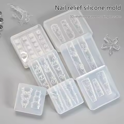 Silicone Flower Butterfly Nail Carving Mold 3D Stamping Plate Nails Stencils DIY UV Gel Manicure Too