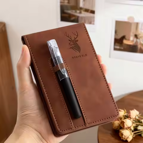 New A7 Pocket Notebook Horizontal Line Leather Cover A7 Notebook Portbale Mini Notepad Students
