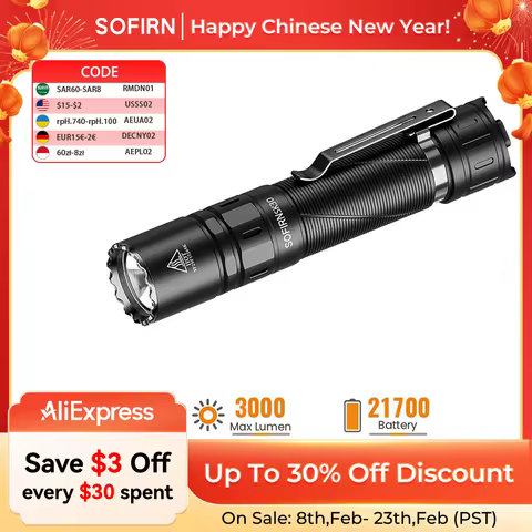 SOFIRN SK30 2800LM Tactical Flashlight SFT70 LED Light 6500K 21700 USB C Rechargeable Torch Double S