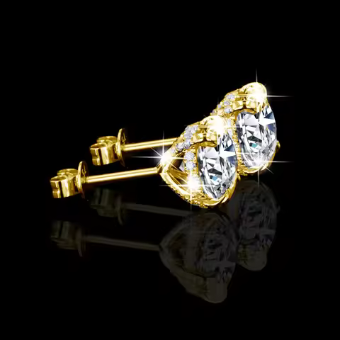 AU585 14K Gold Filled Round Moissanite Ear Studs Women Men Couple Piercing Earring Wedding Daily Wea