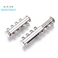 BENECREAT 1set Tarnish Resistant 201 Stainless Steel Slide Lock Clasps 4 Strands 8 Holes Tube Stainl