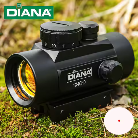 DIANA 1x40 RD Red Lens Reflex Sight, Red Dot with Crosshair, Adjustable Brightness Scope