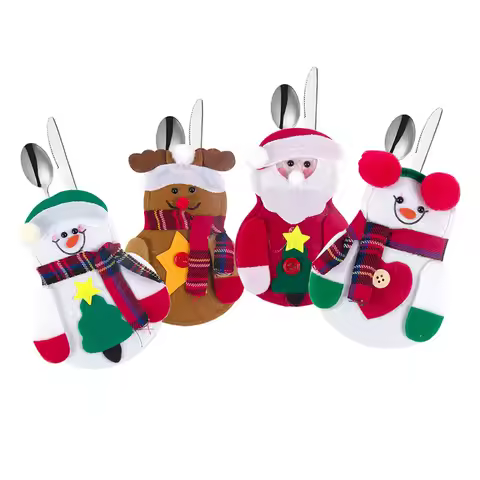 8/12pcs Christmas Cutlery Bag Santa Claus Elk Snowman Knife Fork Holder Pocket Christmas Eve Dinner 
