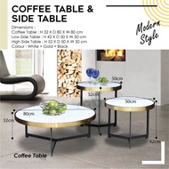 ROUND COFFEE TABLE & SIDE TABLE MODERN/TEA TABLE/LIVING HALL TABLE/3 IN 1 MARBLE COFFEE TABLE SET
