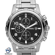Fossil FS4542 Quartz Dean Chronograph Analog Black Dial Silver Tone Stainless Steel Case Men's Watch