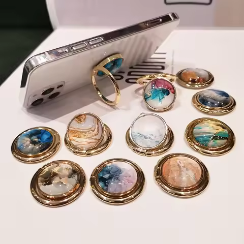 Marbling Mobile Phone Holder For iPhone X 8 7 11 12 Pro 360 Degree Gold Metal Finger Phone Stand For