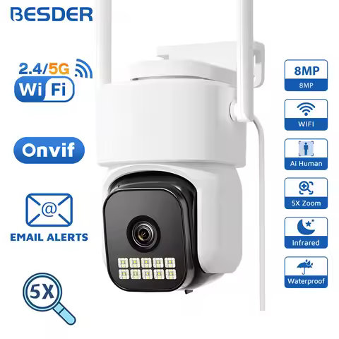 BESDER 8MP PTZ Wifi Camera Outdoor Auto Tracking Human Detection CCTV Security IP Camera 5X Digital 