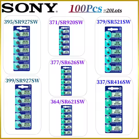 100Pcs original Sony 337 SR416SW Silver Watch Battery 364 SR621SW 371 SR920SW 377 SR626SW 379 SR521S