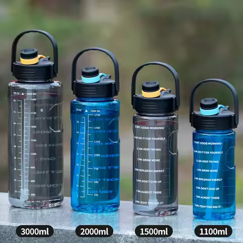 3 Liter Water Bottle with Straw 2L 1L Large Big Motivational BPA Free School gym Sports Drinking Bot