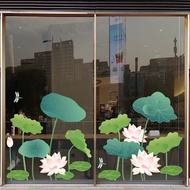 Chinese Style Lotus Leaf Shop Transparent Glass Static Stickers Chinese Style Shopping Mall Indoor B