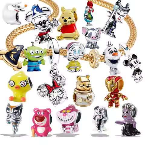 Hot Sale Cartoon Silver Character Charm Fit Bracelet Mickey Winnie Olaf Alien Lotso DIY Jewelry Girl