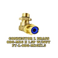CONNECTOR L BRASS-OD8-M16 X 1.5P W/NUT - FT-L-OD8-M16X1.5