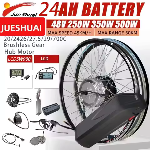 js 48V 250W 350W 500W Electric Bike Conversion Kit with 24AH Battery Front Rear Hub Motor Freewheel 
