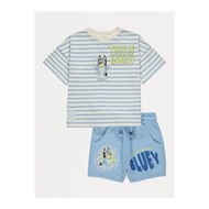 (AnChi Authentic) George t-shirt Set for boys, blue striped short-sleeved shirt with bluey pattern b