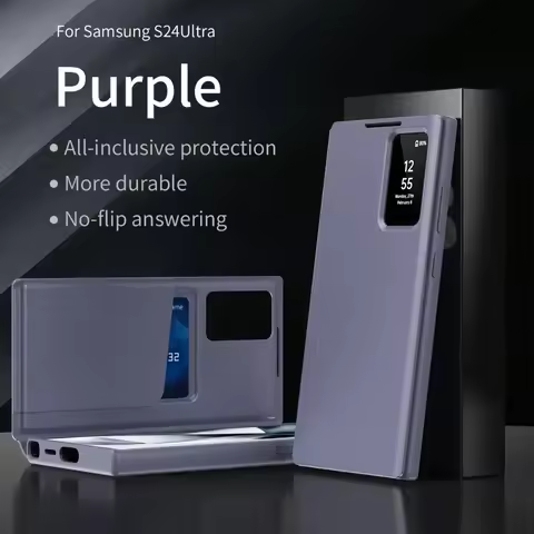 Original Business S-view Leather Flip Case For Samsung S25 S24 S23 S22 Plus Ultra LED Display Window