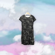 Second-Hand BODY Black Gray Color Matching emo Sea Coral Print Stitching Gauze Short-Sleeved Dress [