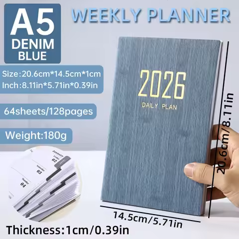 2026 A5 Weekly Planner Durable PU Cover 365 Days Daily Schedule Notebook Compact Calendar Journal Sc