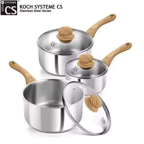 KOCH SYSTEME CS 6 Pcs Sauce Pan Set with Lids 1/2/3QT Stainless Steel Pots 5-layers Base Pots Sauce 