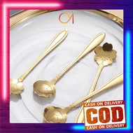 AI-C766 Sendok Bunga Emas Spoon Dessert Import / Sendok Korea Teh Kopi Kecil Stainless Steel Motif Love Elegant Warna Gold