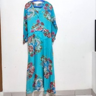Dress muslim gamis wanita biru muda motif bunga size xL ld 110 cm